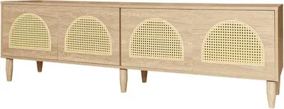 Image de Meuble TV Japandi 4 portes en bois de rotin, 180 cm