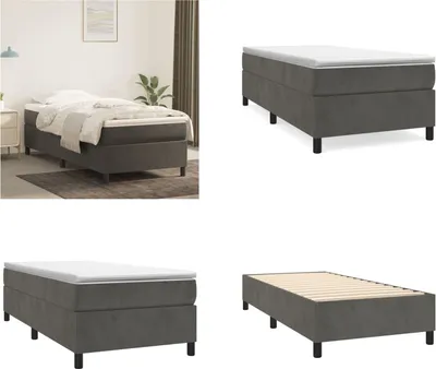 Zdjęcie produktu dla vidaXL Łóżko z materacem sprężynowym ciemnoszare 90x190 cm aksamit - Łóżko z materacem sprężynowym - Łóżko - Meble do sypialni