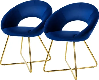 Zdjęcie produktu dla ML-Design 2x krzesło do jadalni z okrągłym oparciem, niebieskie, wykonane z aksamitu, metalowa rama
