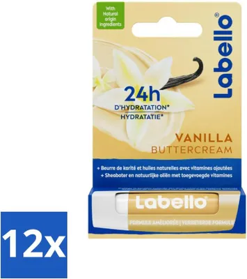 Produktbild von Labello Lippenbalsam Vanille-Buttercreme 4,8 gr - Vorteilspack - 12 Stücke