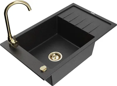 Produktbild von Mexen Elias 1 Becken-Granitspüle mit Abtropffläche und Mischbatterie Telma, Schwarz/Silber - 6511-73-670200-50