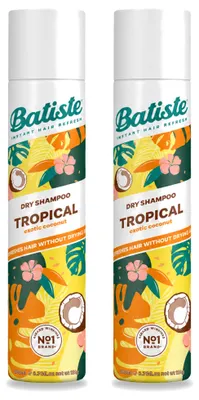 Imagen del producto de 2 unidades de champú seco Batiste Tropical, con aroma tropical, 200 ml cada uno. Paquete económico