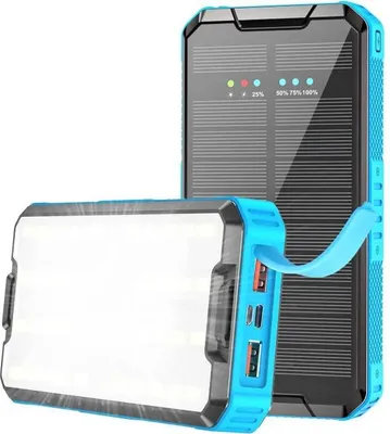 Produktbild von PD 20W Solar Powerbank 30000mAh Schnellladegerät Solar Ladegerät Handy, Wireless Power Bank 10W mit USB/Typ C Ausgang, LED Camping Licht, IP67 Wasserdicht, Geeignet für Handys, Tablets, Outdoor