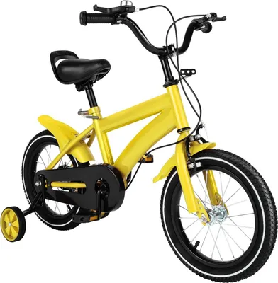 Produktbild von Kinderfahrrad, 14 Zoll, mit 2 verstellbaren Stützrädern, für Jungen und Mädchen, gelb