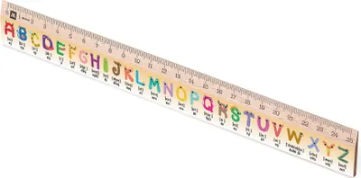 Produktbild von Metrie, Didakt-M07 Holzlineal, bedrucktes Englisches Alphabet, 25 cm