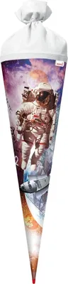 Produktbild von ROTH Schultüte groß Galactica 70 cm mit Licht rund Rot(h)-Spitze Filzverschluss Zuckertüte Schulanfang