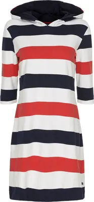 Produktbild von Sea Ranch Damen Sweatshirt-Kleid Ronja im Streifen-Design mit Kapuze - Streifenkleid mit 3/4-Ärmeln in True-Red-Pearl-Navy Größe L