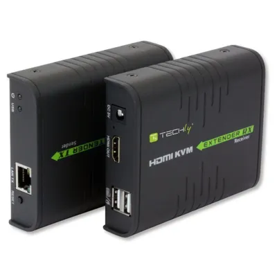 Produktbild von Techly IDATA HDMI-KVM2, Sender und Empfänger, Kabelgebunden, 120 m, Cat5, Cat5e, Cat6, 1920 x 1080 Pixel, Schwarz