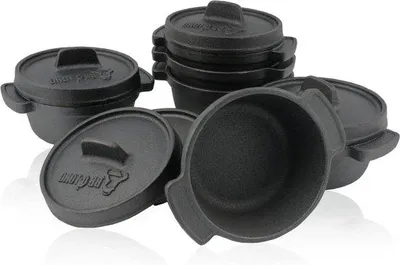 Zdjęcie produktu dla Zestaw 6 sztuk naczyń do mini piekarnika (średnica 11 cm) – garnki ze stali nierdzewnej do gulaszu i zapiekanek