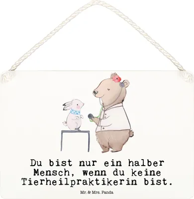 Produktbild von Mr. & Mrs. Panda Schild Tierheilpraktikerin Herz DIN A6 - Weiß - Geschenk, kleine aufmerksamkeit, Deko Wandbild, Türschild, holzbild, Holzschild