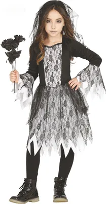 Immagine prodotto di Abito da fantasma di Halloween Velo scuro per bambini e bambine Costume da fantasma, taglia: 140/146 Colore: Nero