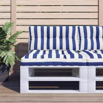 Image de The Living Store Coussin pour palette 2 pcs. bleu & blanc rayé Tissu