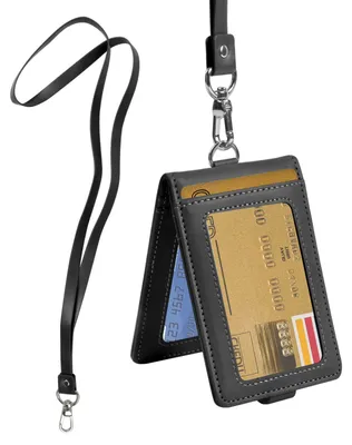 Productafbeelding van Identicarthoes, naamplaatshoes van Polyurethanleer met schouderband, identificatiehoes voor medewerkers, portemonnee voor 5 creditcards, zwart
