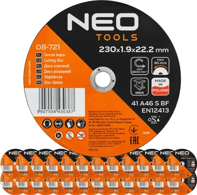 Produktbild von NEO TOOLS rezné kotúče Ø 230 x 1,9 mm x 22,23 mm 25 kusov | INOX a oceľ - kovová oceľ nerezová oceľ - flexibilný kotúč pre uhlovú brúsku - brúsny kotúč