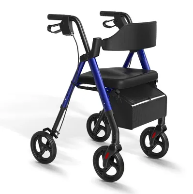 Produktbild von Rollator für Senioren - Faltbarer Gehwagen mit Sitz - Robustes Aluminium - 20 cm große Räder - Blau