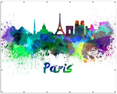 Produktbild von Wallario XXL Outdoor-Poster für Garten oder Balkon, Motiv Städte als Aquarell - Skyline von Paris, in ca. 250 x 200 cm
