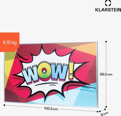 Obrázek produktu pro Infračervený ohřívač Klarstein s termostatem, 600W elektrický ohřívač, infračervený ohřívač s potiskem na montáž na zeď, IR s dálkovým ovládáním, detekce otevřeného okna, ohřívač vlhkých místností, elektrický ohřívač na zeď