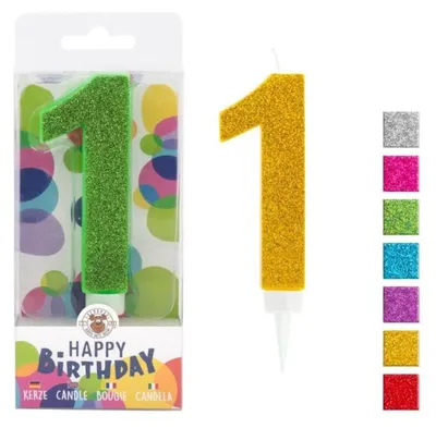 Produktbild von BIRTHDAY FUN Zahlenkerze 1 Glitter Maxi