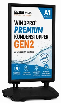 Produktbild von Kundenstopper WindPro® Premium wasserfest schwarz DIN A1 (Gen2)