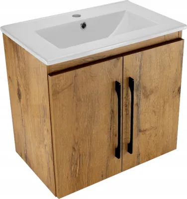 Produktbild von paplinskioebel badezimmerwandschrank 60 x 39 x 56 cm,  badezimmerschrank mit waschbecken,kleiner waschbeckenschrank, gästebadschrank in eiche lancelot