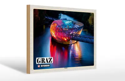 Produktbild von Holzschild Reise Graz Österreich Murinsel See 30x20cm