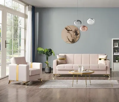 Produktbild von Wohnzimmer Set Sitzgruppe Sofa 3 Sitzer Dreisitzer Sessel Polster Beige Modern