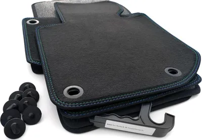 Produktbild von Fußmatten für 3er BMW E36 Premium Velours Matten mit Doppelnhat Grün Blau 4-teilig inkl. Original Befestigung
