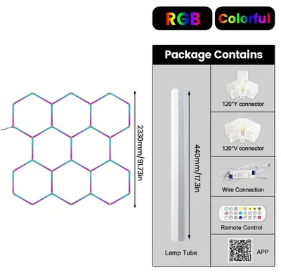 Obrázek produktu pro LED osvětlení, hexagonální design, ovládání přes Bluetooth, 8 otvorů
