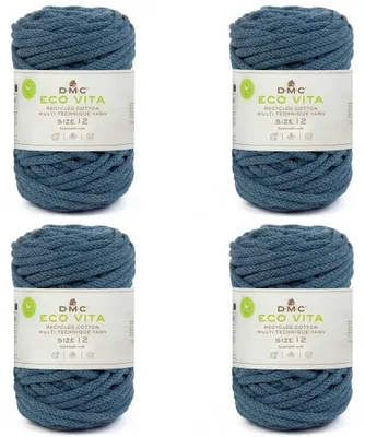 Image de 4 pelotes de fil de coton recyclé DMC Eco Vita-12 (4 mm), composées de 80 % de coton et de 20 % de polyester. (Couleur 007)