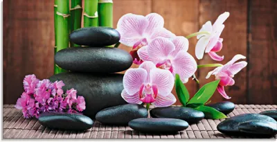 Produktbild von ARTland Glasbild Spa Konzept Zen Steinen Orchideen Größe: 60x30 cm