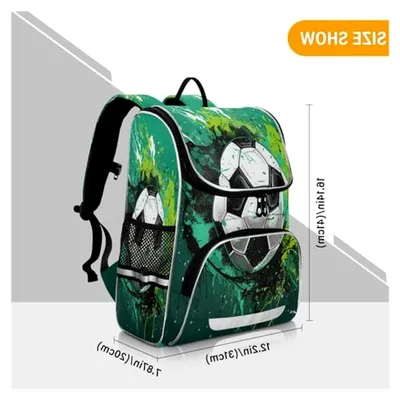 Produktbild von Grüner Fußball Rucksack für Schüler, große Büchertasche für Jungen und Mädchen