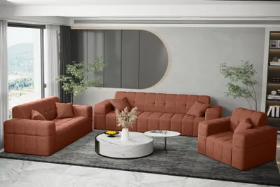 Produktbild von Sofaset Designersofa NANCY 3-2-1 in Stoff Neve Rostbraun