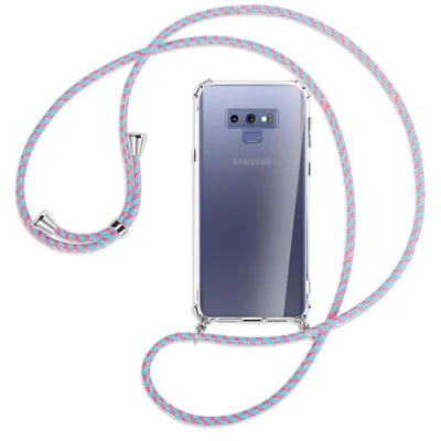 Produktbild von Handykette Backcover-Schutzhülle mit Band (Metall silberfarben) für Samsung Galaxy Note 9 - pink/mint