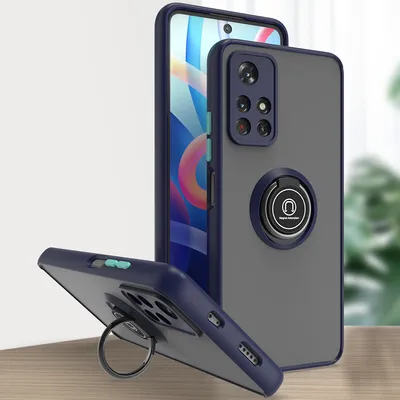 Produktbild von Xiaomi Poco M4 Pro 5G Hülle, Ring Halter Ständer Matte Transluzent TPU Rahmen Stoßfest Schutzhülle für Xiaomi Poco M4 Pro 5G Blau