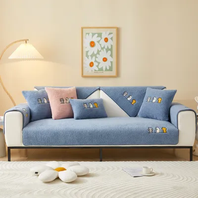 Produktbild von (70cm*70cm,Blau)Sofakissenbezug Sofakissen aus Lammsamt Rutschfester Sofabezug Atmungsaktiv Sofaschutz für Schlafzimmerteppich Bodenpolster Tisch- und Stuhlmatten