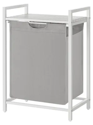 Obrázek produktu pro Koš na prádlo s úložným prostorem a pytlem na prádlo | Bílá a šedá barva | 33,1 x 50,1 x 72,1 cm