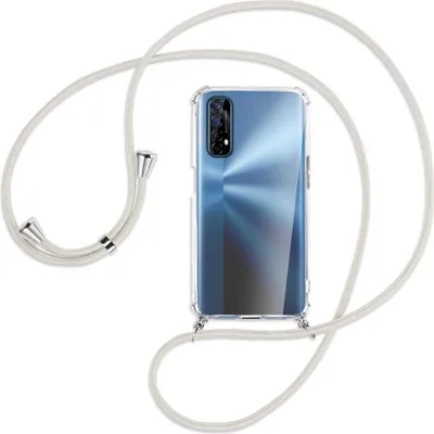Produktbild von Handykette Backcover-Schutzhülle mit Band (Metall silberfarben) für Realme 7 (RMX2151) - broken white