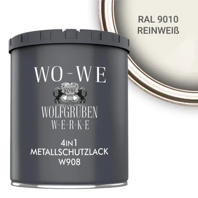 Produktbild von Metallschutzlack 4in1 Metalllack Metallfarbe Metallschutzfarbe W908 Reinweiß - 750ml
