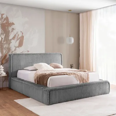 Produktbild von MEBLINI Mesut Polsterbett 180x200 mit Lattenrost und Matratze - Bubble Bett - Cloud Bett - Marshmallow Bed - Kopfteil Bett mit Stauraum - Betten - 180x200 - Grau Cordstoff/H3