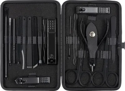Produktbild von LEANDRO LIDO "Brescia" Maniküre/Pediküre Set 19-tlg – rostfreier Edelstahl, Etui (10x15 cm), ideal für Nagel-, Gesichts- & Fußpflege schwarz | LL-127