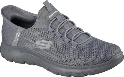 A single grey Skechers sneaker is shown from a side angle against a white background.