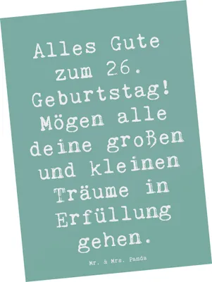 Produktbild von Mr. & Mrs. Panda Postkarte Spruch 26. Geburtstag - Meeresbrise - Geschenk, Alter, Fotokarte, Ansichtskarte, Wünsche, Grußkarte, Happy Birthday, Familienmitglied, Freund