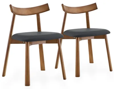 Productafbeelding van Scandinavische eetkamerstoelen, set van 2, met gebogen houten rugleuning, frame van rubberhout, beklede Polyurethanzitting en antislipvoeten, geschikt voor eetkamer en keuken