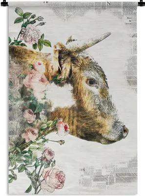 Produktbild von MuchoWow® Wandteppich Wandbehang Schottische Highlander - Blumen - Rosen 90x135 cm Tapisserie Dekoration Wandtuch - Baumwolle - Wandskulptur