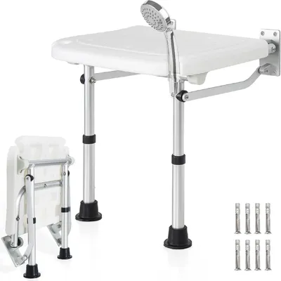 Produktbild von Duschhocker wandmontiert, klappbar, 180 kg Belastbarkeit, höhenverstellbar, für Badezimmer