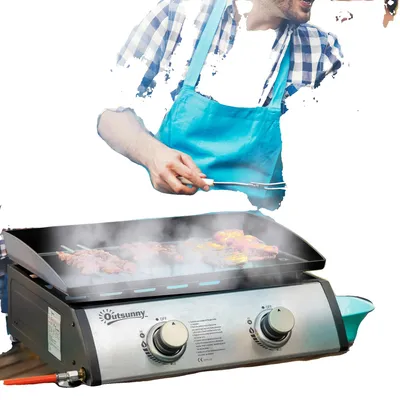 Productafbeelding van Gasgrillplaat, twee branders, draagbaar ontwerp, grijs