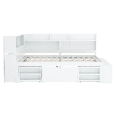 Produktbild von okwish Jugendbett 140x200 mit Schubladen und Bücherregal, Kinderbett mit Stauschrank und Lattenrost,Viel Stauraum,Weiß,ohne Matratze