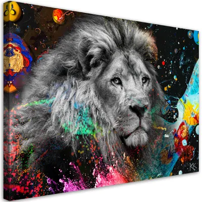 Produktbild von Leinwandbild Löwe auf farbigem Hintergrund 60x40 Feeby Bunt bild für die wand bereit zum aufhängen