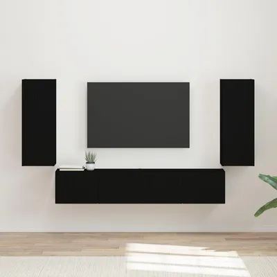 Produktbild von "Schlussverkauf" TV-Wandregal-Set Wandmontiert - 4 Stück - WohnzimmerTV-Möbel/TV-Tisch - Schwarz Holzwerkstoff  C14303