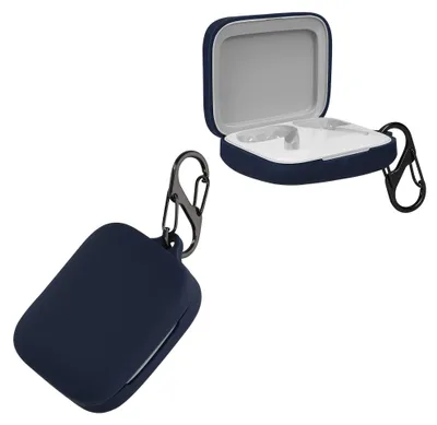 Produktbild von kwmobile Schutzhülle für OnePlus Buds Pro 2 Hülle - TPU Silikon Case für Kopfhörer Ladecase - stoßfestes Cover mit Karabiner - Dunkelblau